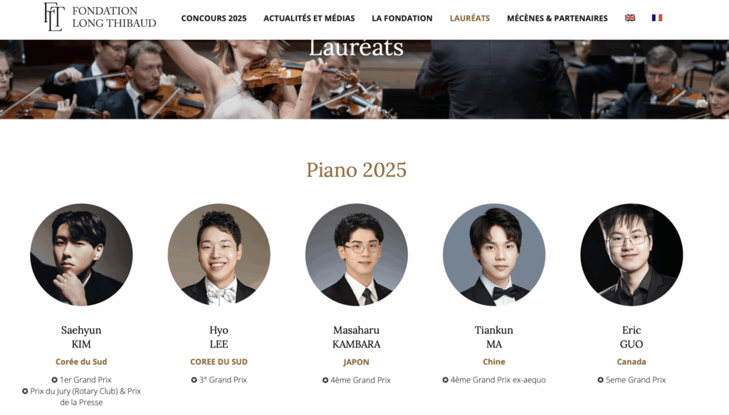 Pianistes Lauréats du concours Long-Thibaud
2025